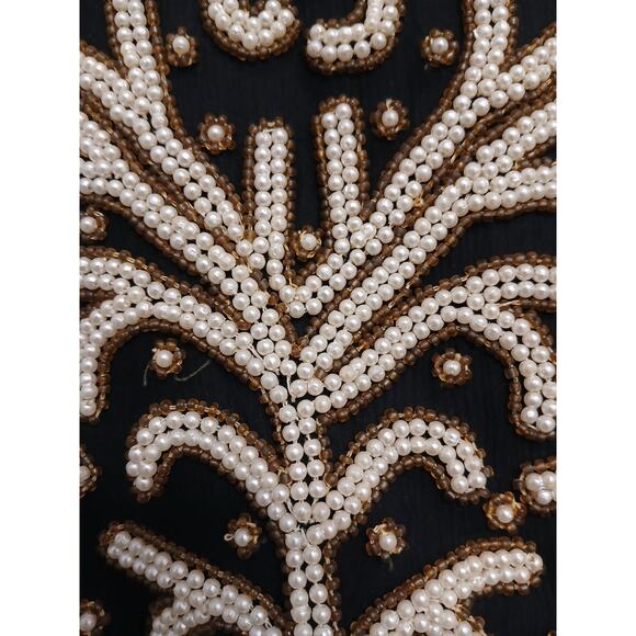 Vintage SILK Jacket Black White Pearls Sz SP Formal Holiday Party Glam Cropped - Picture 16 of 16